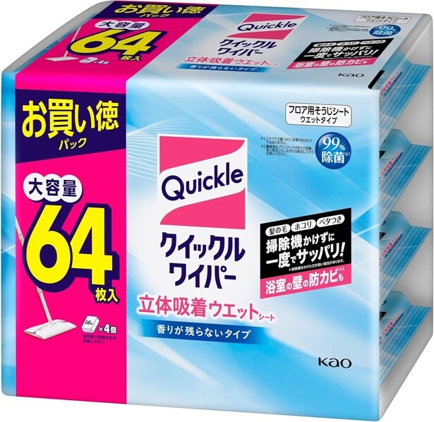 クイックルワイパー 立体吸着ウエットシート 64枚入り ジャンボパック