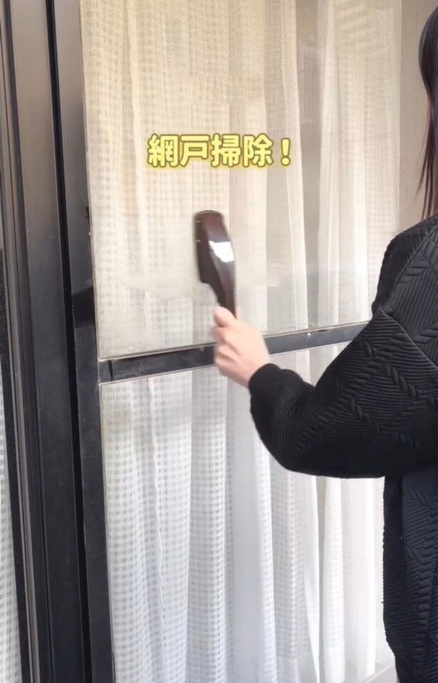 エチケットブラシで網戸掃除▶なでるだけで…(⇒次へ)
