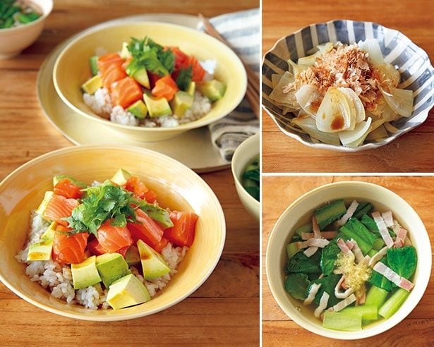 【準備がラク!】切ってのせるだけで最高においしい!「サーモンとアボカドののっけ丼」の献立