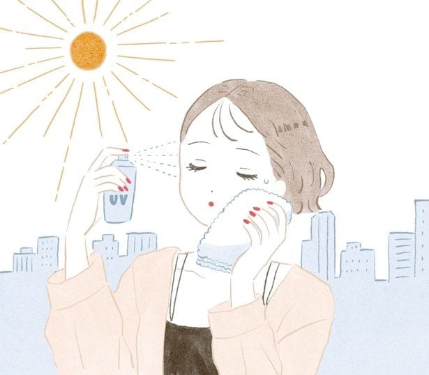 汗を拭きメイクの上からミストやスプレー