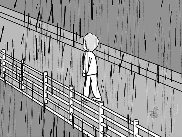 雨に打たれながら