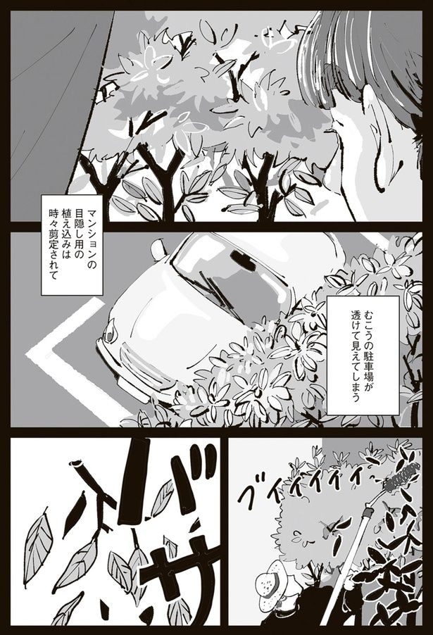 むこうの駐車場が透けて見えてしまう