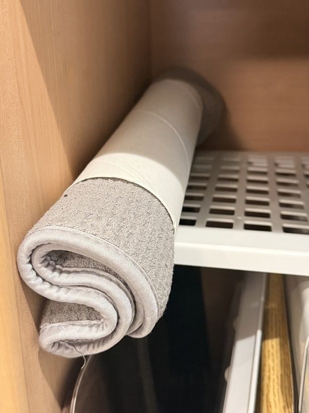 給水マットが広がらないから収納しやすい！（▶次へ）