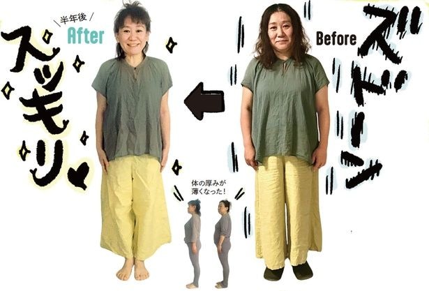 ３カ月で7kg、半年で10kgやせた！体の厚みが薄くなった！