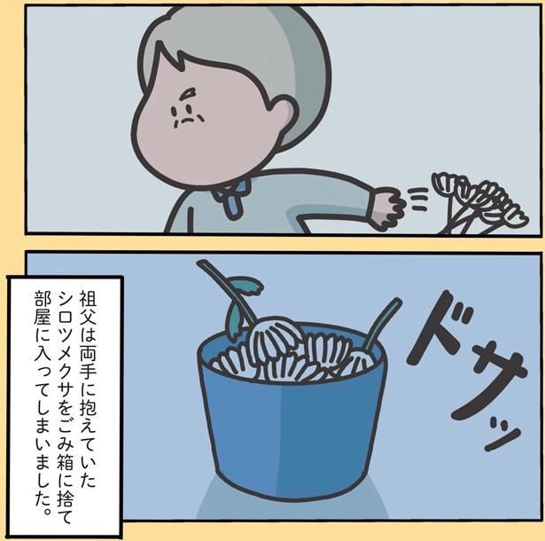 シロツメクサをごみ箱に捨て