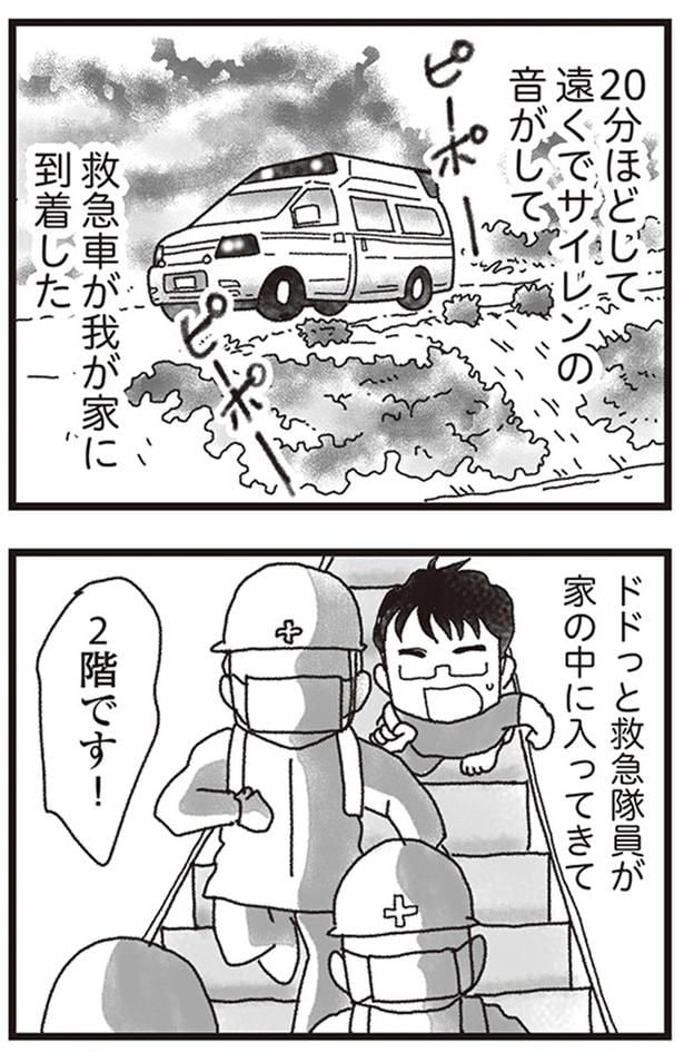 20分ほどして遠くでサイレンの音がして救急車が我が家に到着した
