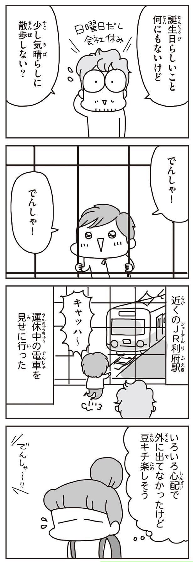 運休中の電車を見せに行った