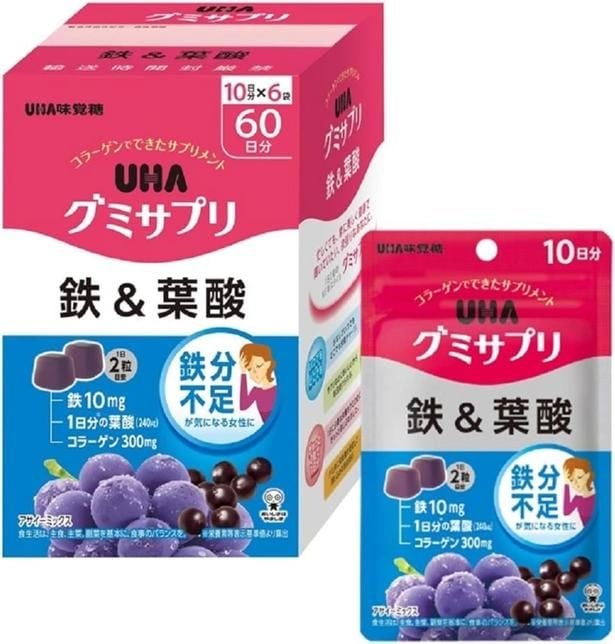 UHA味覚糖 グミサプリ 鉄&葉酸 60日分(10日分×6袋) 【EC限定】