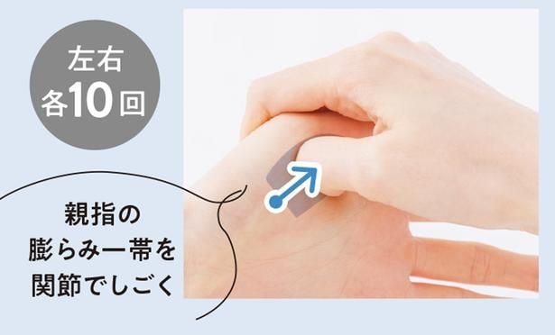 親指の膨らみ一帯を関節でしごく