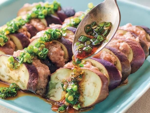 ひき肉となすのレンチン蒸し麻辣だれ