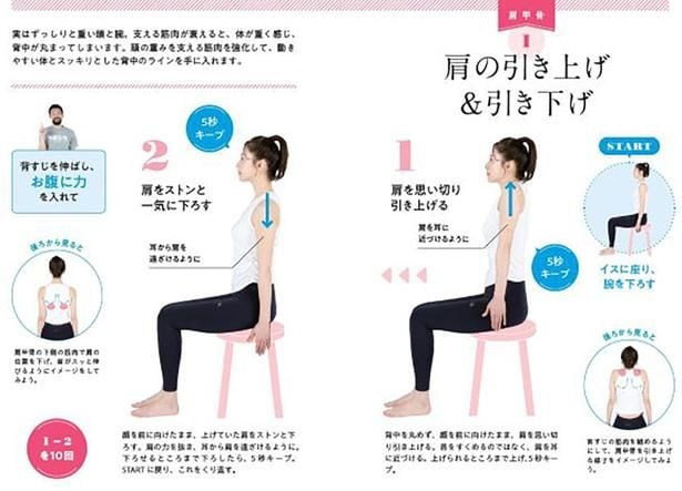 【肩甲骨】肩の引き上げ&引き下げ