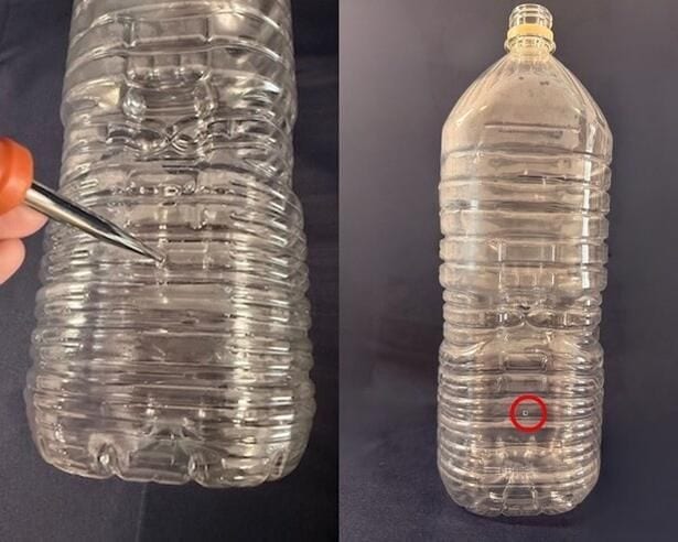 ペットボトルの底から6㎝の部分に穴を開けると…(▶次へ)