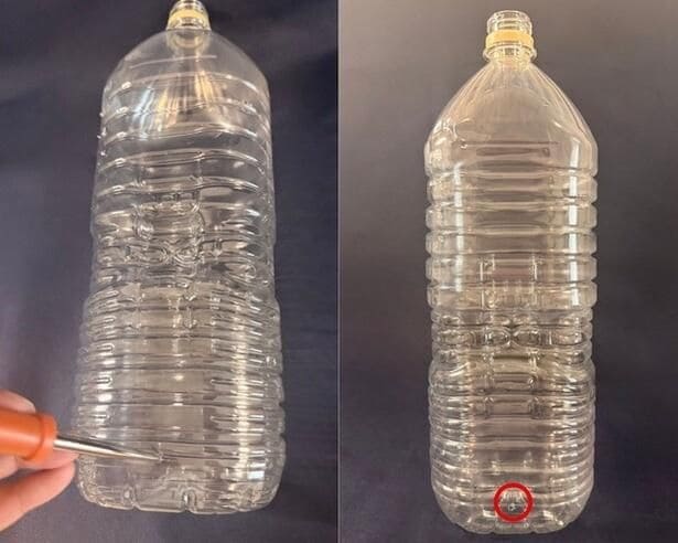 ペットボトルの底から2㎝の部分に穴を開けると…(▶次へ)