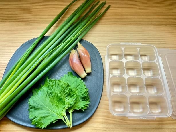 まずはお好みの薬味と製氷皿を用意(▶次へ)
