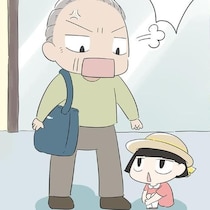 「おい！」70歳男性が外で言うことを聞かない3歳児に手を焼いていると…／ハルとゲン（17）