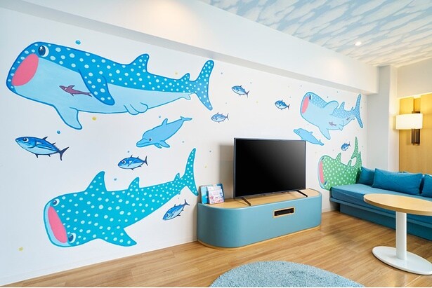 ルームテーマはジンベエザメ、ウミガメ、イルカ、チンアナゴの4種類