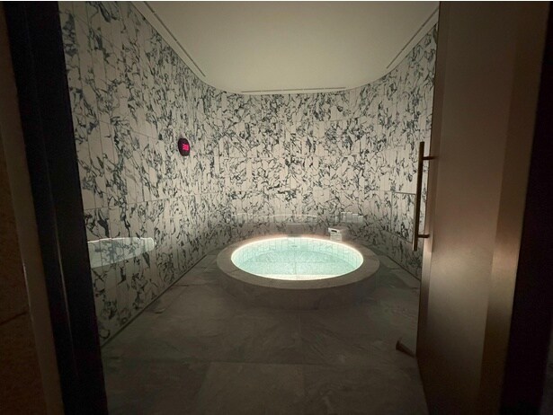 温泉を楽しめる、スパスイートの浴室