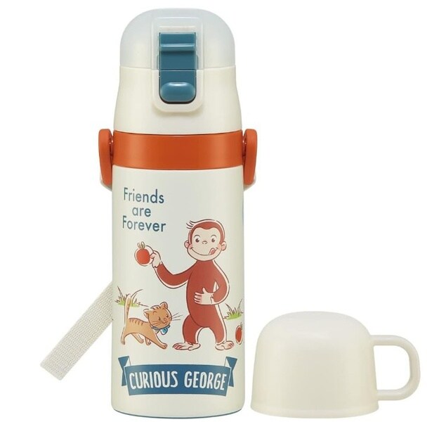 ストローでもコップでも飲める！飲みやすさもデザインもばっちり！【スケーター】おさるのジョージのキッズボトルがAmazonで好評発売中！