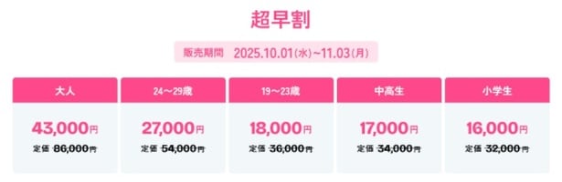 10月1日からは超早割期間で半額！
