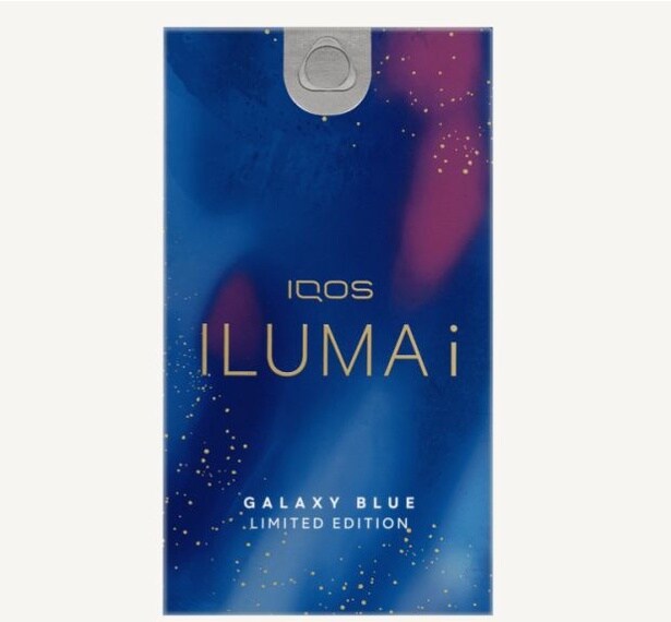 「IQOS イルマ i ギャラクシーブルー モデル」のパッケージ。デバイスと同様に、宇宙の神秘さと無限の可能性にインスパイアされたデザイン
