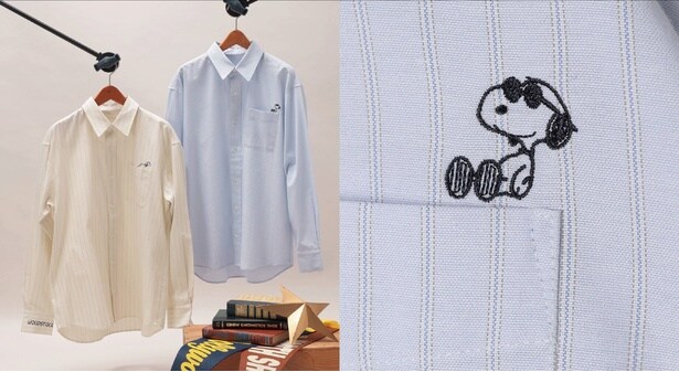 「PEANUTS/ストライプ刺繍シャツ」(各5990円)