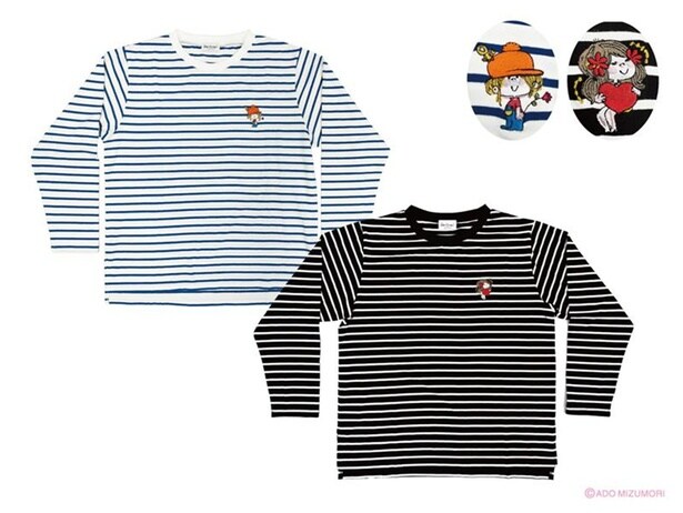 「刺しゅうボーダーロングスリーブTシャツ」(各4950円)