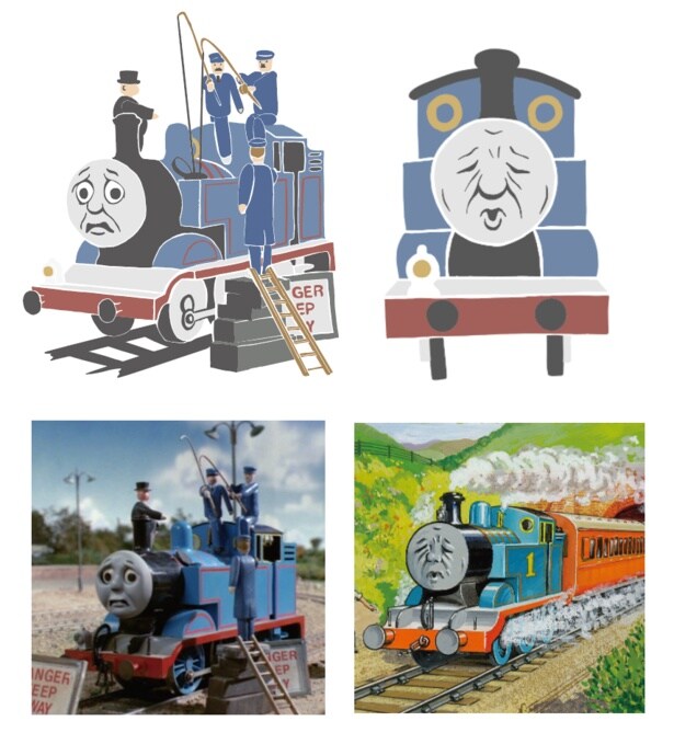 苦悶に耐えながら、頑張るトーマス。シリーズ1の12話「トーマスとさかなつり」／汽車のえほん第4巻「トーマスのさかなつり」　