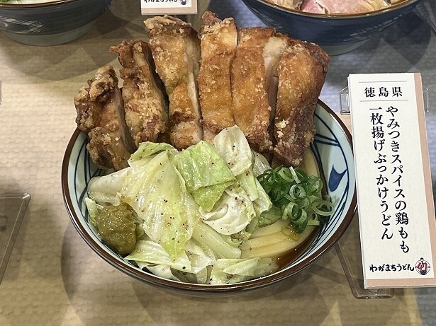 徳島県の『やみつきスパイスの鶏もも一枚揚げぶっかけうどん』