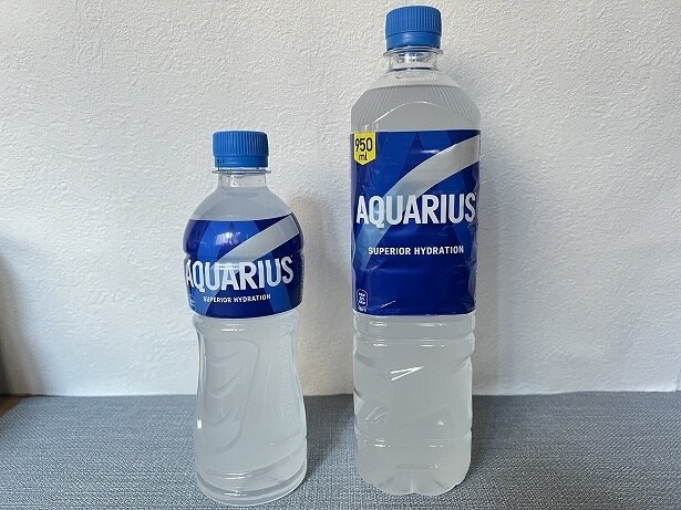 「アクエリアス」は500ミリリットルを購入すると翌週950ミリリットルがもらえる