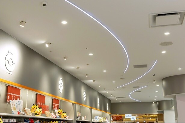 天井には流線型の謎の照明が