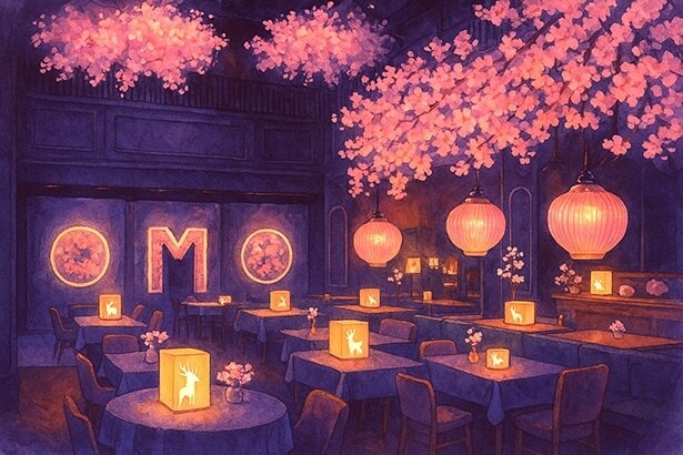  春：「春を育む夜桜とエゾシカ」