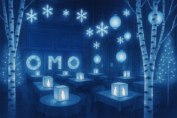 【画像】冬：「雪降る夜のペンギン散歩」