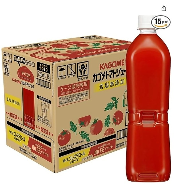 血圧と善玉コレステロールにW効果！おいしさそのままラベルレス！【カゴメ】食塩無添加のトマトジュースがAmazonにて販売！