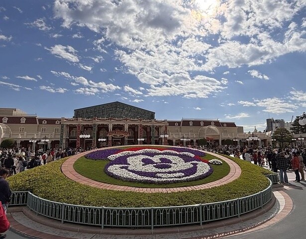ミッキー花壇もクリスマス仕様に