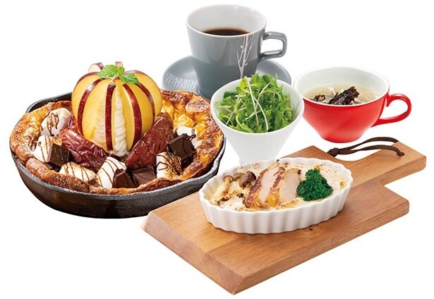 小さめごはんとAPPLEショコラクリームのパンケーキセット