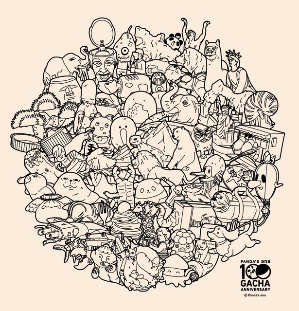 「パンダの穴」の商品が“ぎゅうっと”丸く集まったぎゅうぎゅうトートバッグのデザイン