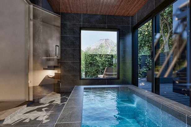 富士山の深層水を使用した「バナジウム鉱泉」の客室風呂