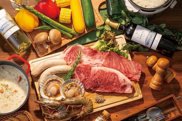 富士山黒牛のステーキをメインにしたBBQ