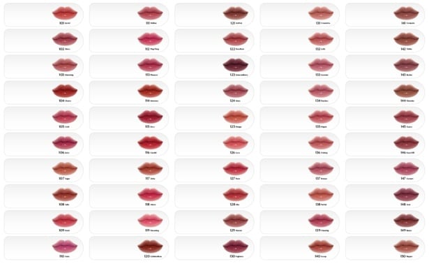 Fruity Glam Tintの全49色カラーチャート。日本初上陸は#126~#150(#141除く)の24色