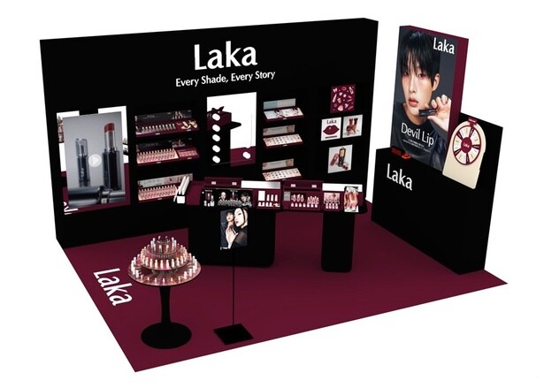 渋谷ロフト2階に登場するLakaポップアップイベントのイメージ。Devil Lipをイメージした空間で50色以上から選べる