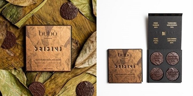 「チョコリブロ　オリジン」には、みずみずしい果実を感じる味わいのCusco 65%、オレンジにキャラメルのような甘みを感じるUdzungwa 70%、ラズベリーを思わせる酸味とピーカンナッツのような香りのPiura 75%、甘さの中にほのかな苦みを感じるスパイシーなArhuaco 82%の4種が入る