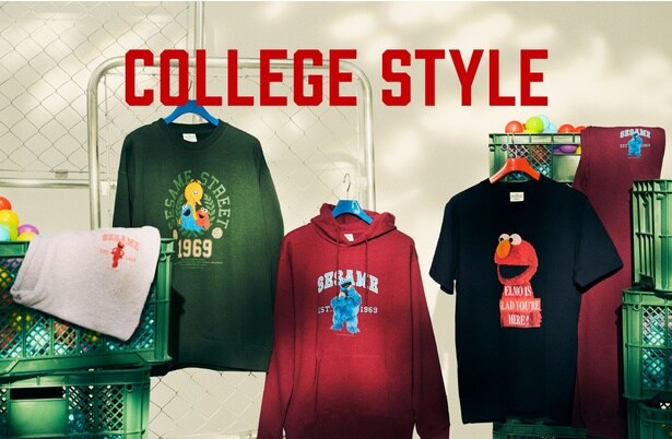 セサミストリートマーケットから、エルモ&クッキーモンスターの「カレッジスタイル」全4型が登場