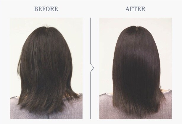 シャンプー、トリートメント、ヘアセラム、ヘアオイルを使用し、ブローをした状態の仕上がり例。※仕上がりには個人差があります