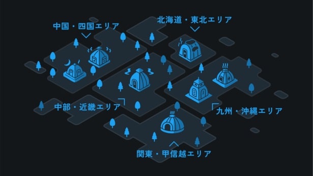 5つの地域パビリオンをイメージした会場イラスト