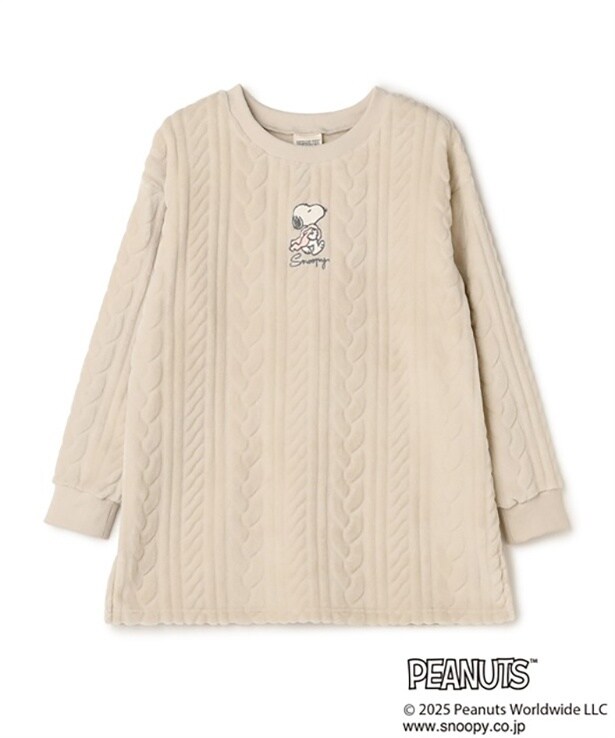 「【PEANUTS/ピーナッツ】SNOOPY/スヌーピー刺繍ケーブルフリース長袖トップス/ルームウェア」(4389円)※アイボリー