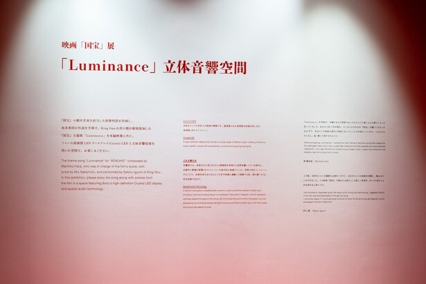 3階では、ソニーの高画質 LED ディスプレイ Crystal LEDと立体音響技術を用いた、『Luminance』立体音響空間が展開されている