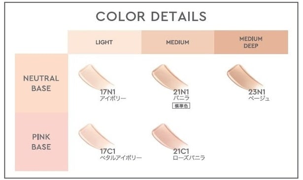 リフレクション スキングロウファンデーションのカラー展開