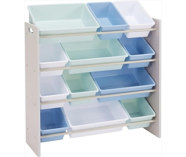 Amazonベーシック おもちゃ収納ケース 12個入り 85×28×79cm ブルー&グレーウッド