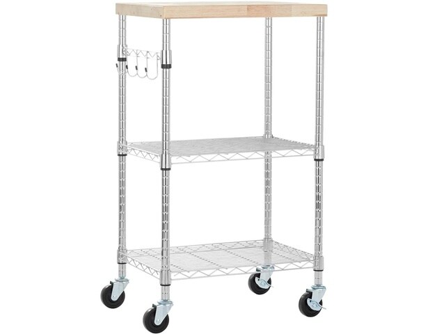 Amazonベーシック キッチンラック キャスター付き 木材/クロム 53.34cm x 38.1cm x 93.22cm