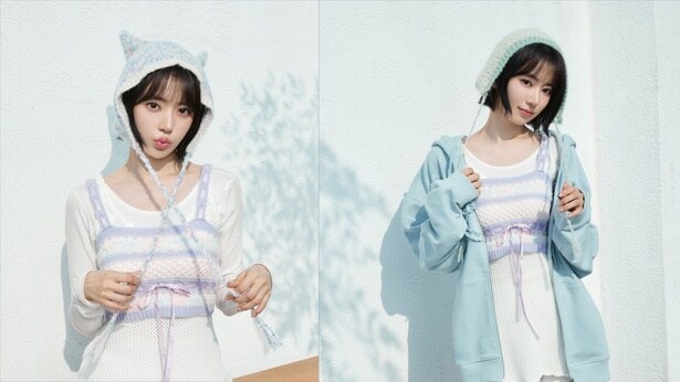 完成品のファンシーヤーンニットキャップはさわやかな印象で春のおでかけにぴったり！